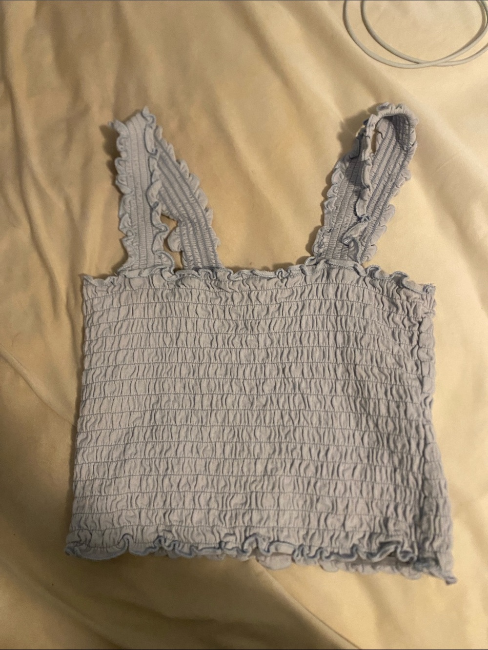 Hollister Light Blue Smocked Ruffle Tank Crop Top